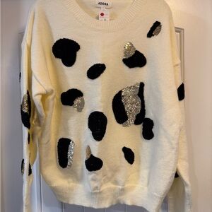 ADORA Cream Sweater with Black Spots & Silver Sequin Patches
